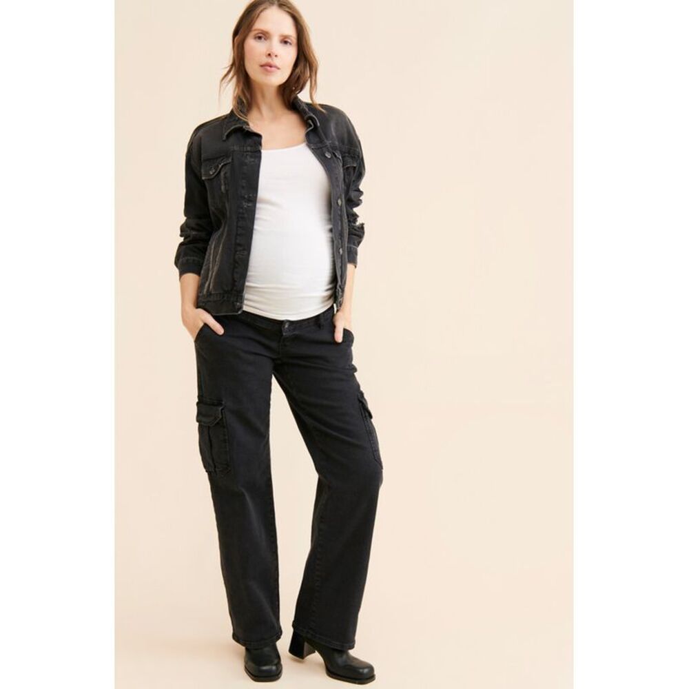Vero Moda Women Maternity Ellie Wide Leg Cargo Jeans Black 28